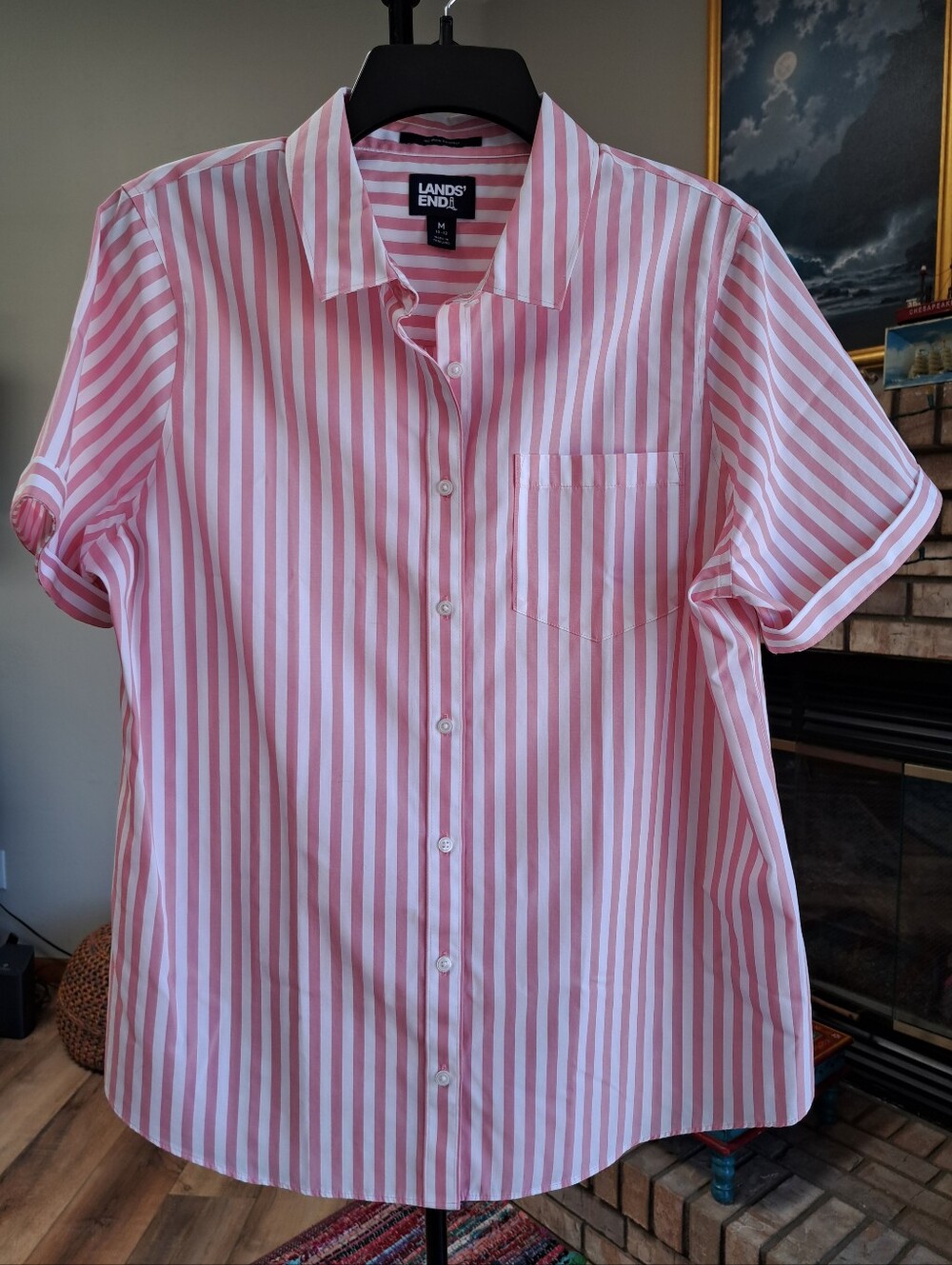 NEW Lands End Striped Camp Shirt, M